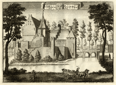 135384 Gezicht op het omgrachte kasteel Rhijnauwen te Bunnik uit het noorden, met rechts de brug naar de voorburcht.
